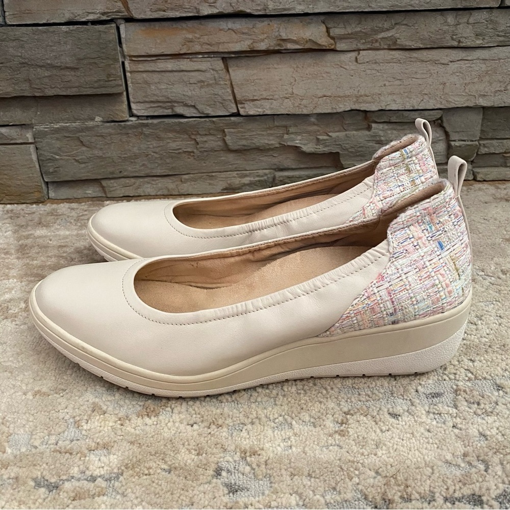 Vionic Jacey Wedge Pumps Slip On Heels Comfort Shoes Leather Tweed Cream: 11 - Picture 3 of 11